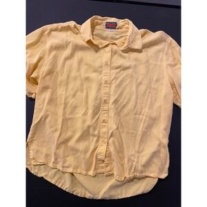 Tianello Mens M Yellow Short Sleeve Button Up Shirt Casual Top